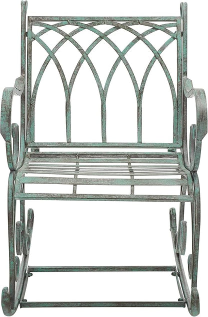 SAFAVIEH Outdoor Collection Medrano Victorian Antique Dark Green Wrought Iron Rocking Chair