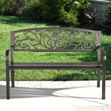 Patio Garden Bench Outdoor Metal Bench Park Yard Furniture Cast Iron Loveseats with Armrests for Porch Backyard Lawn - Photo 8