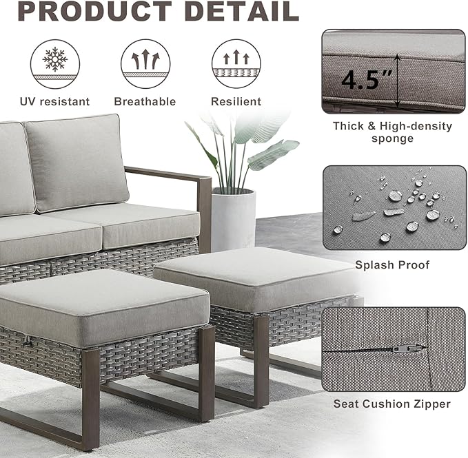 Rilyson Outdoor Ottoman Wicker Patio Footrest - 2 Piece Wicker Footrest Footstools Set with Sturdy Frame - Photo 2