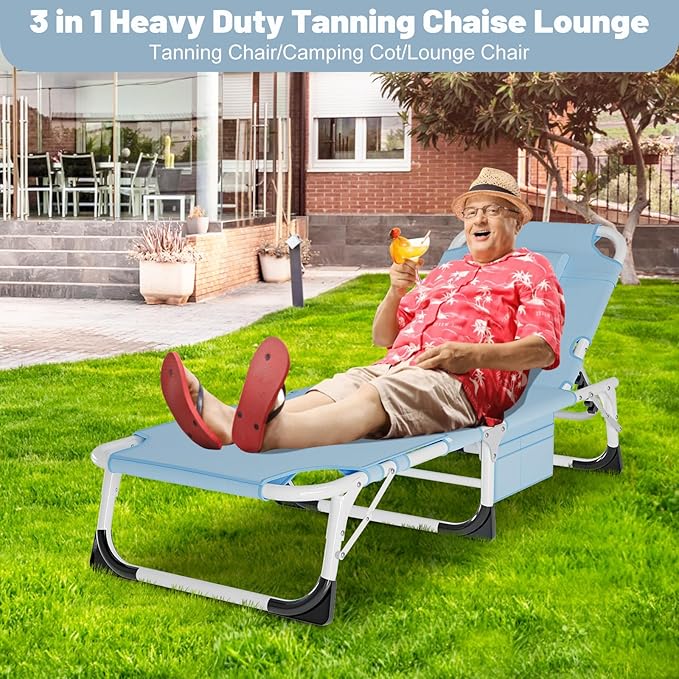 Slsy Folding Chaise Patio Lounge Chairs, Outdoor Reclining Patio Chairs, Heavy Duty Patio Chairs Chaise Lounges for Tanning, Poolside, Beach, Lawn, Camping
