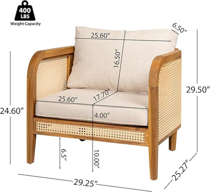 Christopher Knight Home Set of 2 Tilden Bohemian Acacia Wood Patio Accent Chairs, Wicker Lounge Chair Outdoor, Patio Furniture Single Sofa with Cushion, Comfy Garden Reading Chair, Teak+Beige