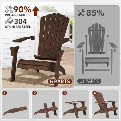 Psilvam Oversized Adirondack Chair, Fade-Resistant & Odor-Free Poly Lumber Fire Pit Chair with Cup Holder, Weatherproof Lawn Chair, Easy 15 Min Install Patio Chair, 350 Lbs Support (1, Light Brown)