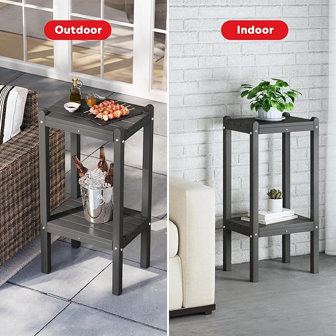 Costaelm Outdoor Side Table, 2-Tier Small Patio Coffee Tables for Outside, Outdoor End Tables for Patio, Adirondack Side Table for Outside, Outside Table for Pool, Porch, Garden, Gray