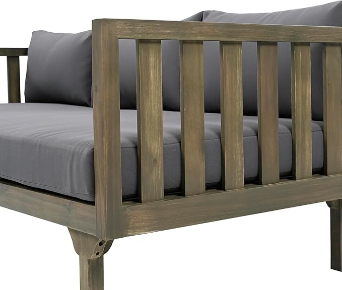 Christopher Knight Home Claremont Outdoor 3 Seater Acacia Wood Daybed with Fabric Water Resistant and Removable Cushions - Photo 7