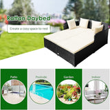 COSTWAY Outdoor Patio Rattan Daybed, Sponge Cushioned Loveseat Sofa with 4 Pillows, Wicker Furniture Sunbed for Balcony - Photo 9