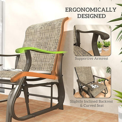 Outsunny Outdoor Glider Chair, Gliders for Outside Patio with Steel Frame and Mesh Fabric for Backyard, Garden, and Porch, Light Mixed Brown