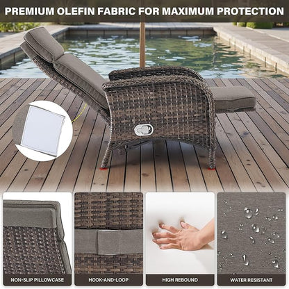 Belord Versatile Outdoor Recliner Chair - Reclining Patio Chair with Adjustable Backrest and Footrest, All-Weather Wicker Chaise Lounge Chair Outdoor for Pool Deck Brown