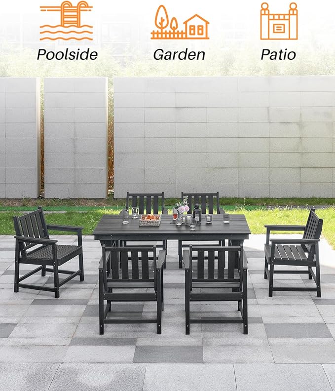 Patio Dining Chair Set of 2, HDPE Outdoor Dining Chair, Ergonomic HDPE Dining Chairs with Deep Seating - Photo 7