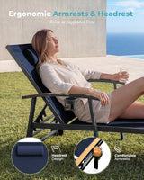 Ciokea Outdoor Lounge Chair with Pillow Set of 2, 5-Position Aluminum Chaise Lounge with Wheels & Armrests - Photo 3
