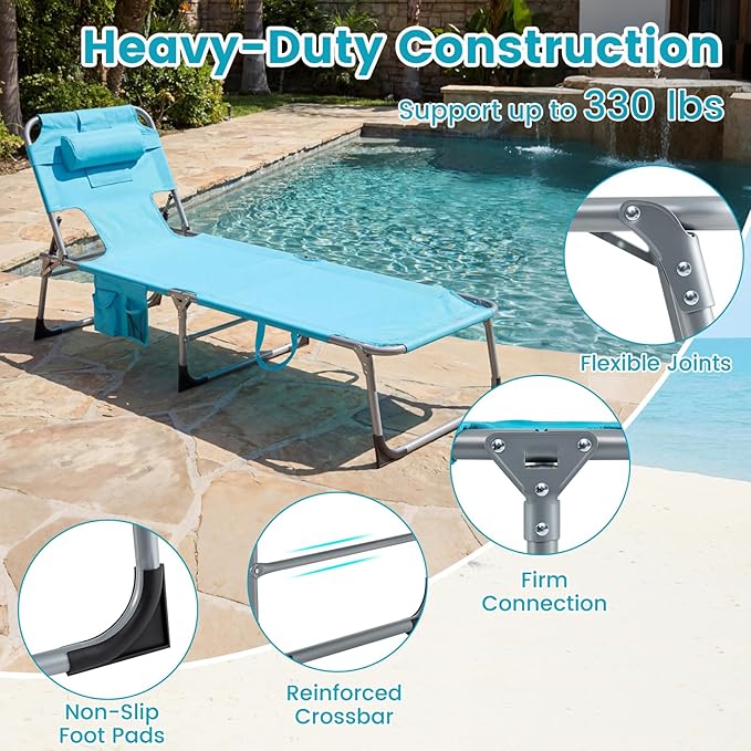 Giantex Face Down Tanning Chair, Folding Beach Lounge Chair w/ 4-Position Adjustable Backrest - Photo 6