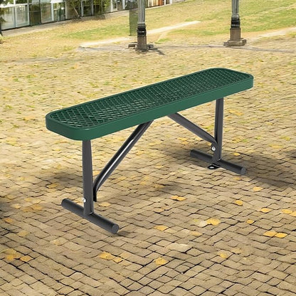 4 Feet Outdoor Steel Bench, Green Heavy Duty Metal Park Bench for Outside, Weatherproof Dock Bench, 48" L Commercial Benches Mesh Bench for Shopping Mall, Store, Lawn, Park, Patio, Deck, Garden