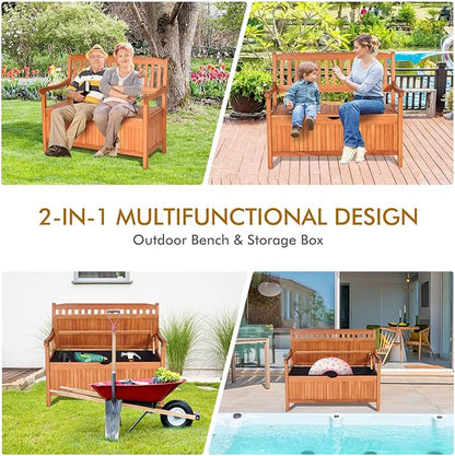 Outdoor Storage Bench, Wooden Bench with Storage, Removable Lining & Portable Handles, Patio Storage Bench Deck Bench for Outdoor, Garden, Balcony & Porch