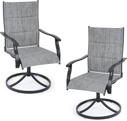 Patio Swivel Chairs Set of 2, Outdoor Dining Chairs High Back, All-Weather Padded Textilene Swivel Rocker Chair for Lawn Porch Garden, Grey(2 PCS)