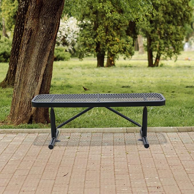 4 Feet Outdoor Steel Bench, Black Heavy Duty Metal Park Bench for Outside, Weatherproof Dock Bench, 48" L Commercial Benches Mesh Bench for Shopping Mall, Store, Lawn, Park, Patio, Deck, Garden