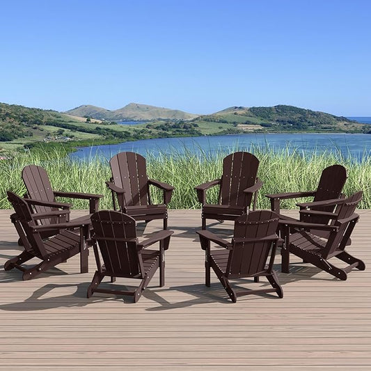 WestinTrends Malibu Malibu Outdoor Folding Poly Adirondack Chair (Set of 8), Dark Brown