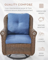 Patio Chairs Outdoor Swivel Glider - Set of 4 High Back Outside Brown Wicker Rattan Rocking Chair with Thick Cushion - Photo 5