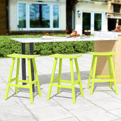 Costaelm All-Weather Bar Stools Set of 3, 29" Height Outdoor Bar Stools, Adirondack Poly Patio Bar Stool for Patio, Deck, Kitchen Counter and Garden, Lime