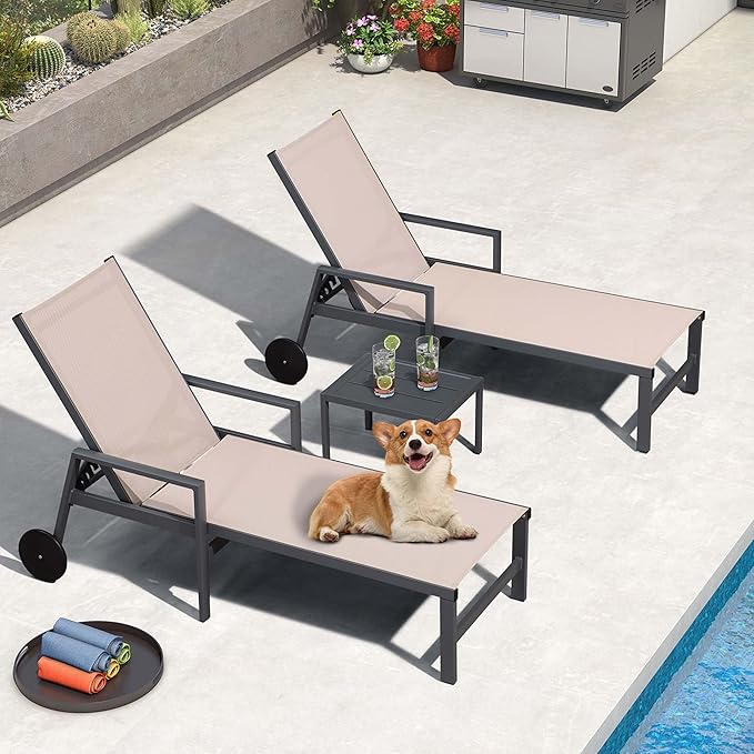 PURPLE LEAF Outdoor Chaise Lounge Set for 2 Aluminum Patio Chaise Lounger Chair with Armrest Adjustable Pool Chaise - Photo 1
