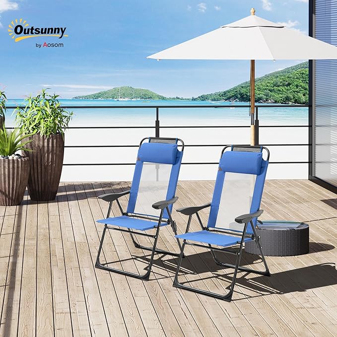 Outsunny Folding Patio Dining Chairs Set of 2, Outdoor Deck Chair with Removable Headrest - Photo 2
