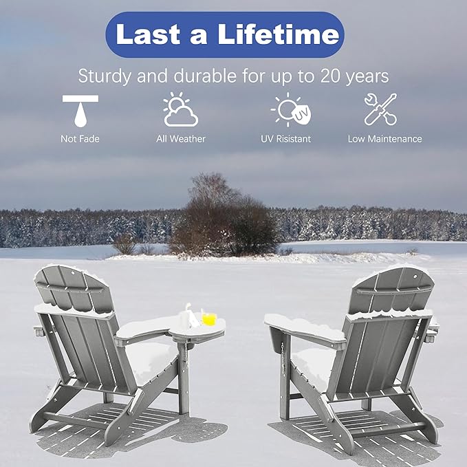 FOOWIN Folding Adirondack Chair, HDPE Adirondack Chairs with Cup Holder - Photo 6