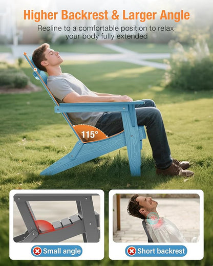 YEFU Adirondack Chairs Set of 2:Oversize Folding - 400lb Weight Capacity - Plastic Adirondack Chairs - High Back Like Wooden - All-Weather Use for Outdoor/Patio/Fire Pit/Garden/Camping - (Blue)