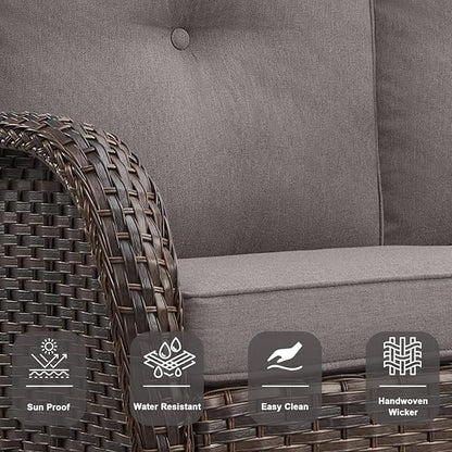 Belord Patio Rocking Chairs Furniture Set of 6, Outdoor Wicker Furniture Sets with Wicker Rocker, Small Patio Conversation Sets with Outdoor Couch Ottomans Brown/Grey