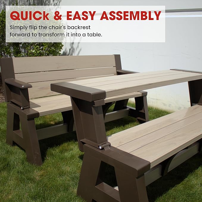 Convert-a-Bench Gen 1 2-in-1 Outdoor Convertible Bench to Picnic Table | Space-Saving, Weather-Resistant Patio Furniture for Yard Deck Garden | Easy Assembly & Durable - 1 bench/Order, Mocha Driftwood