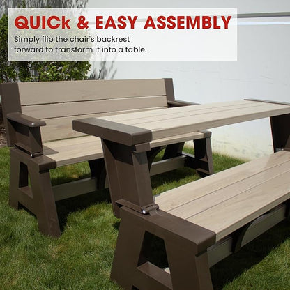 Convert-a-Bench Gen 1 2-in-1 Outdoor Convertible Bench to Picnic Table | Space-Saving, Weather-Resistant Patio Furniture for Yard Deck Garden | Easy Assembly & Durable - 1 bench/Order, Mocha Driftwood