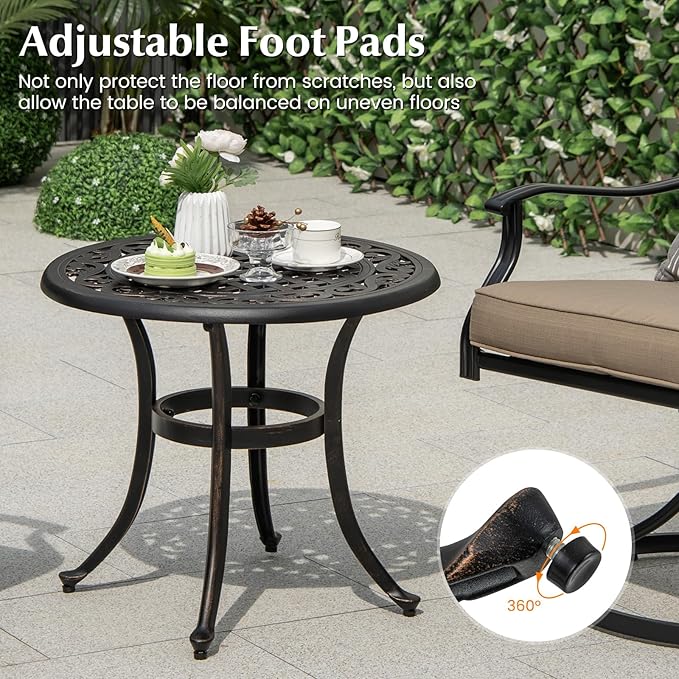 Giantex Patio Bistro Table, 24” Cast Aluminum Round Side Table, Outdoor Coffee Table for Porch, Pool, Backyard, Garden, Balcony