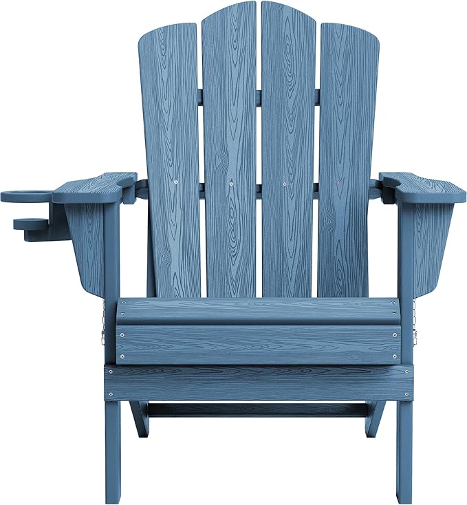 KINGYES Folding Adirondack Chair, HDPE All-Weather Patio Chairs with Cup Holder - Photo 3