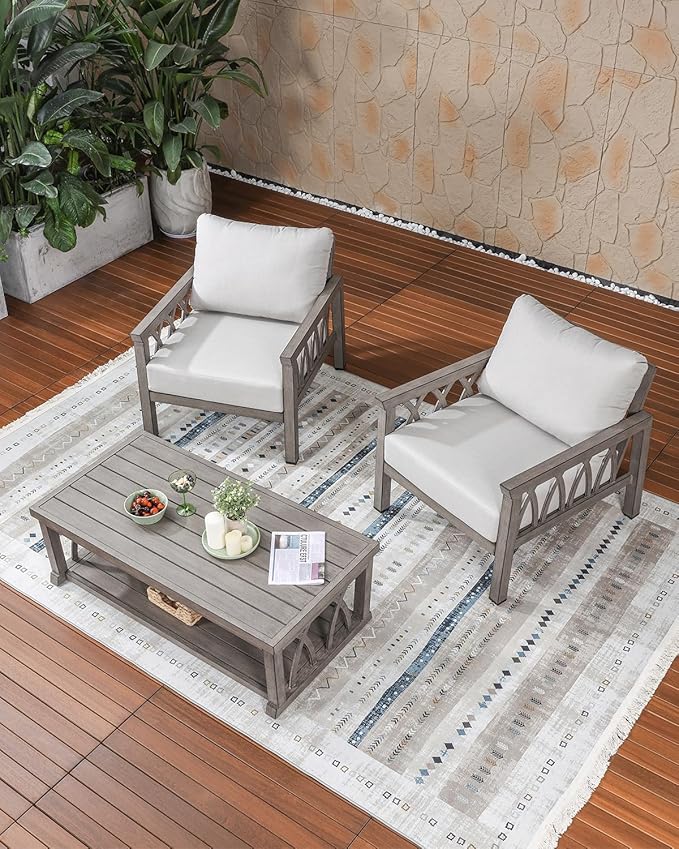 Aluminum Outdoor Coffee Table, 46" Rectangular Patio Coffee Table with Double Storage, Waterproof Aluminum Patio Furniture Tables with Adjustable Feet for Garden, Deck, Porch, Limed Oak
