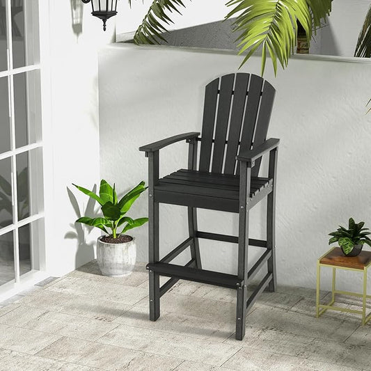 ORALNER Tall Adirondack Chairs, Outdoor High Back Balcony Chair, Weather Resistant HDPE Resin Plastic Bar Height Stools, 360 LBS Lifeguard Chair for Pool Patio Deck Backyard (1, Black)