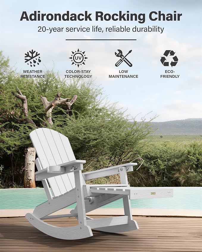 YEFU Adirondack Chairs with Retractable Ottoman: Oversize Adirondack Rocking Chairs - 5-Level Adjustable High Back - Photo 5