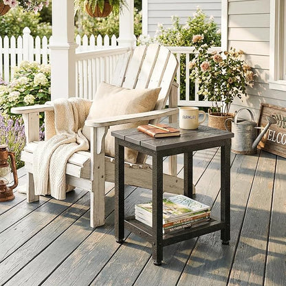ODK Outdoor Double Side Table, Adirondack Patio End Table with Weather-Resistant Waterproof Top for Hot Tub Garden, Balcony, Poolside, Grey