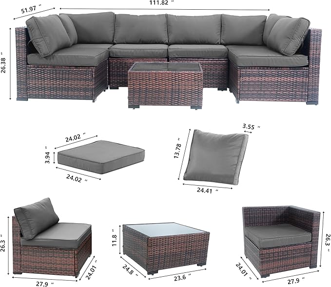 7 Seats Wicker Patio Couch, All Weather Patio Sofa Outdoor Furniture Setwith High Curvy Back - Photo 3