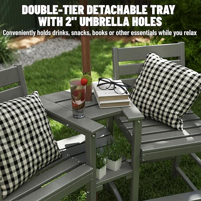 Tall Adirondack Chair Set of 2 ,HDPE Adirondack Bar Stools with Removable Connecting Trays ,Weather Resistant Balcony Chair,Outdoor Adirondack Bar Chairs for Patio,Pool,Garden, Backyard 360LBS Grey