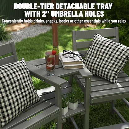 Tall Adirondack Chair Set of 2 ,HDPE Adirondack Bar Stools with Removable Connecting Trays ,Weather Resistant Balcony Chair,Outdoor Adirondack Bar Chairs for Patio,Pool,Garden, Backyard 360LBS Grey