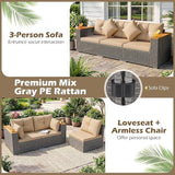 Tangkula 86.5" Large 3-Seat Patio Wicker Sofa, 3 Pieces PE Rattan Sectional Furniture Set with Cup Holder & Wood Armrest - Photo 7
