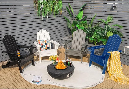 Giantex Adirondack Chair, Outdoor Folding Chairs, HDPE Weather Resistant Patio Chair with Built-in Cup Holder, Lawn Chair for Yard, Balcony, Deck, Outside, Campfire, Plastic Fire Pit Chair (1, Navy)