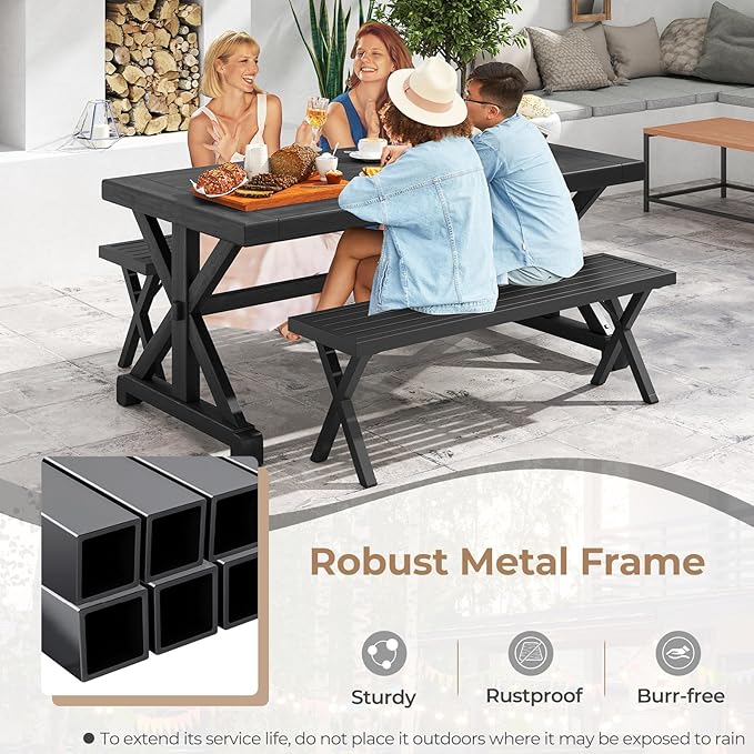 Tangkula 54" Metal Outdoor Backless Bench, Heavy-Duty 2-Person Patio Dining Bench with Slatted Seat & X Legs, Outside Bench for Yard, Garden, Porch, 800 LBS Max Load
