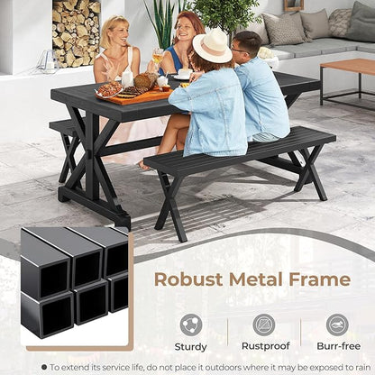 Tangkula 54" Metal Outdoor Backless Bench, Heavy-Duty 2-Person Patio Dining Bench with Slatted Seat & X Legs, Outside Bench for Yard, Garden, Porch, 800 LBS Max Load