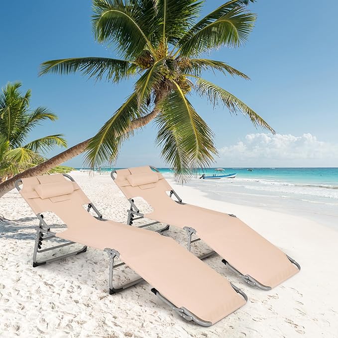Tangkula Tanning Chair with Face Hole, Patio Folding Adjustable Reclining Beach Sunbathing Lounge Chair with Side Pocket - Photo 8