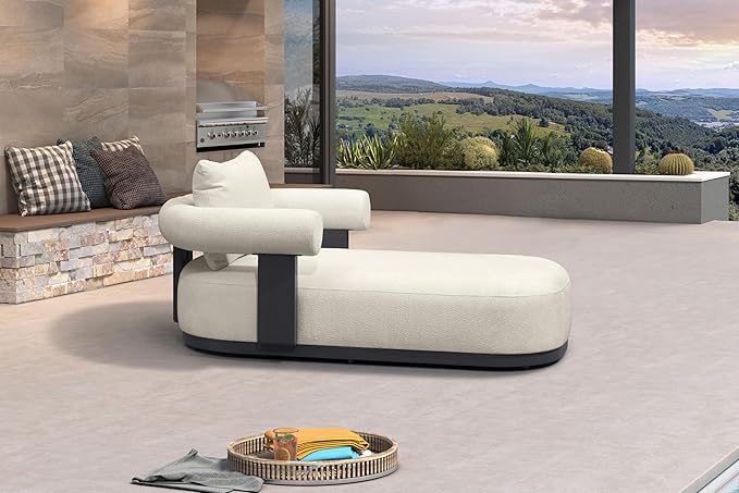 PURPLE LEAF Outdoor Chaise Lounge 1 Piece Chair Modern Aluminum Lounger Daybed with Lumbar Pillow and Armrest for Patio Poolside Beach Sunbathing Deck, White