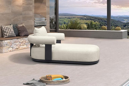 PURPLE LEAF Outdoor Chaise Lounge 1 Piece Chair Modern Aluminum Lounger Daybed with Lumbar Pillow and Armrest for Patio Poolside Beach Sunbathing Deck, White