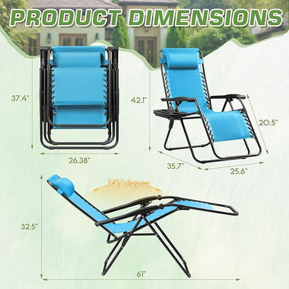 Devoko Patio Zero Gravity Chair Outdoor Folding Adjustable Reclining Chairs Pool Side Using Lawn Lounge Chair with Pillow Set of 2 (Blue)