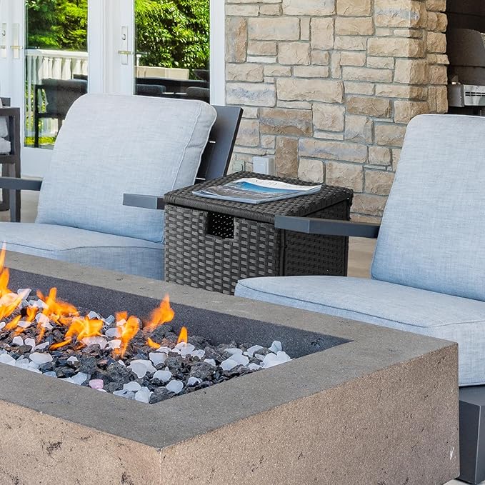 Outdoor Wicker Side Table with Storage Space, Square PE Rattan End Table for Patio Garden Poolside Deck