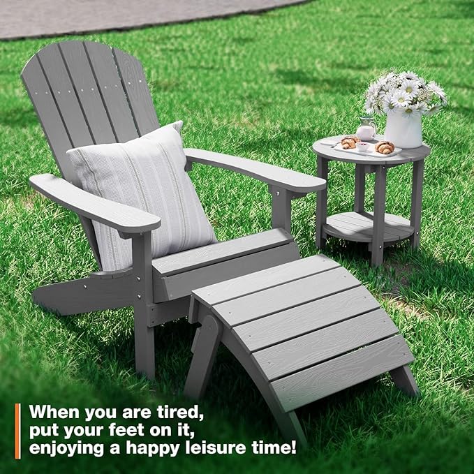 YEFU Adirondack Ottoman, Patio Foot Rest, Adirondack Foot Rest, Folding Adirondack Footstool, Weather Resistant for Adirondack Chair, Widely Used for Outdoor, Porch, Backyard, Garden, Fire Pits-Grey