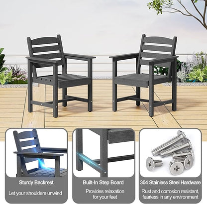 Scurrty Plastic Adirondack Chairs Set of 2, Patio Chairs with Wood Texture,Lawn Fire Pit Deck Porch Garden Chairs for Adults (Grey)