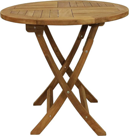 Sunnydaze Round Folding Solid Teak Outdoor Dining Table - Light Wood Stain Finish - 31 Inches