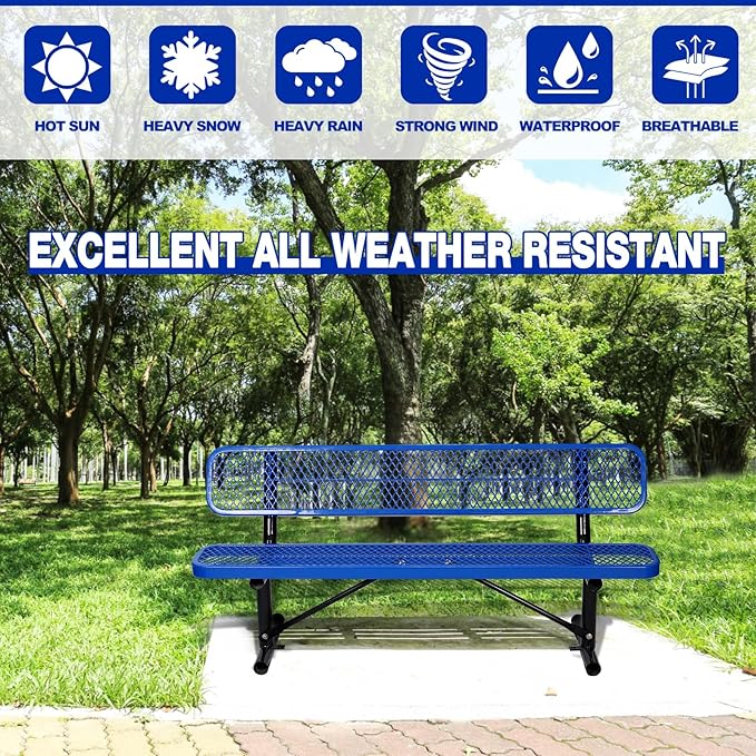 Ceridwen Outdoor Benches Heavy Duty Steel Frame Park Bench with Backrest Bench,Park Bench Steel Mesh Outdoor Bench for Garden,Weatherproof Outdoor Bench for Garden (Blue, 6FT)